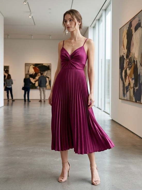ASOS Dresses & Skirts - ASOS Pleated Midi Dress with Twist Front Detail in Plum size 12